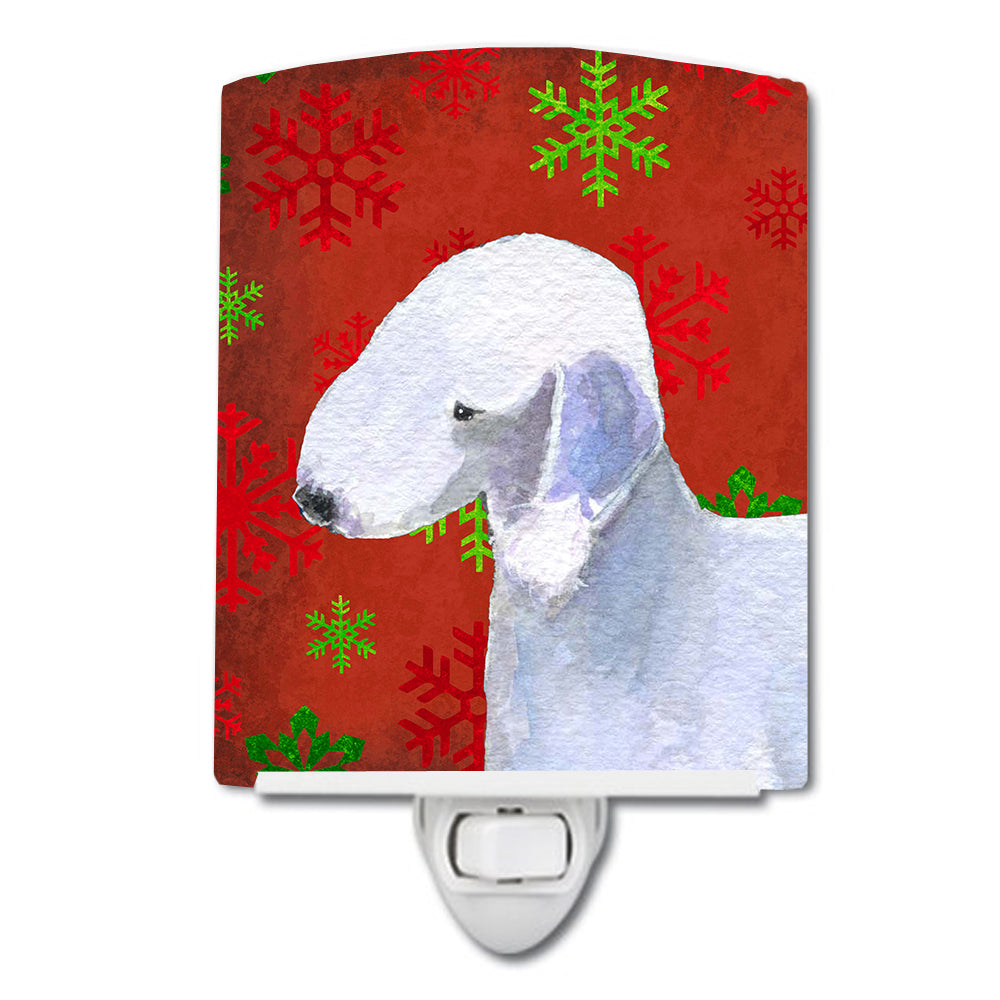 Bedlington Terrier Red and Green Snowflakes Holiday Christmas Ceramic Night Light SS4690CNL - the-store.com