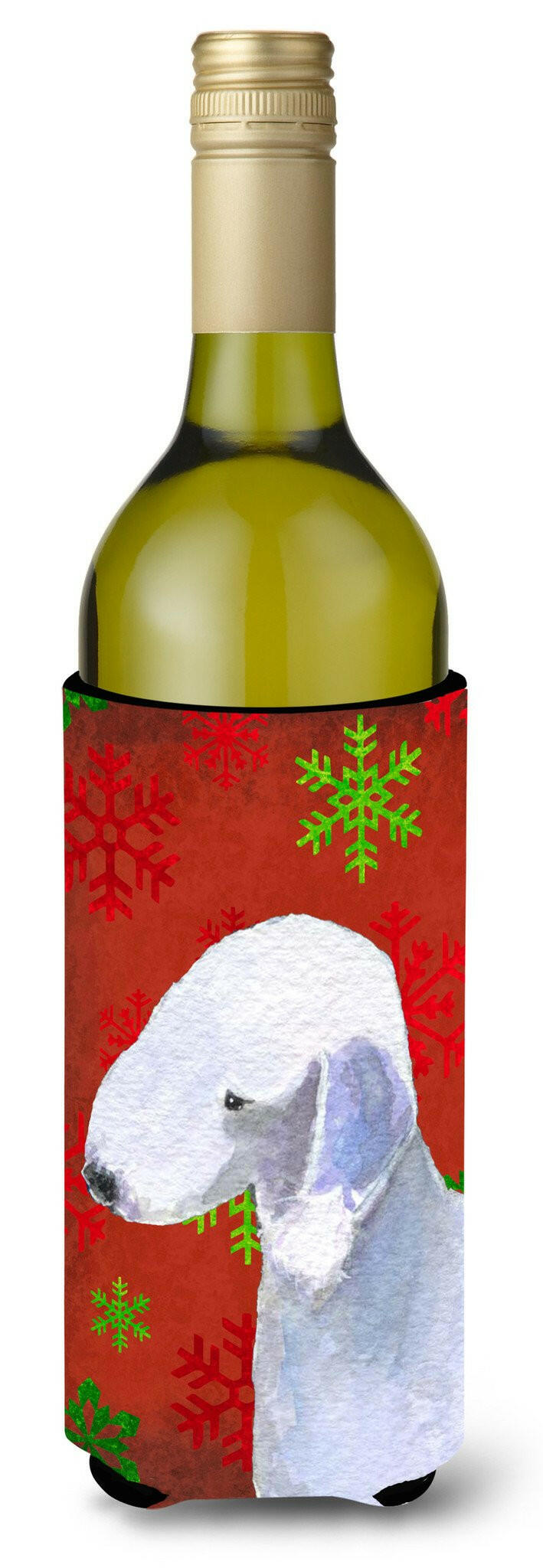 Bedlington Terrier Snowflakes Holiday Christmas Wine Bottle Beverage Insulator Beverage Insulator Hugger by Caroline's Treasures