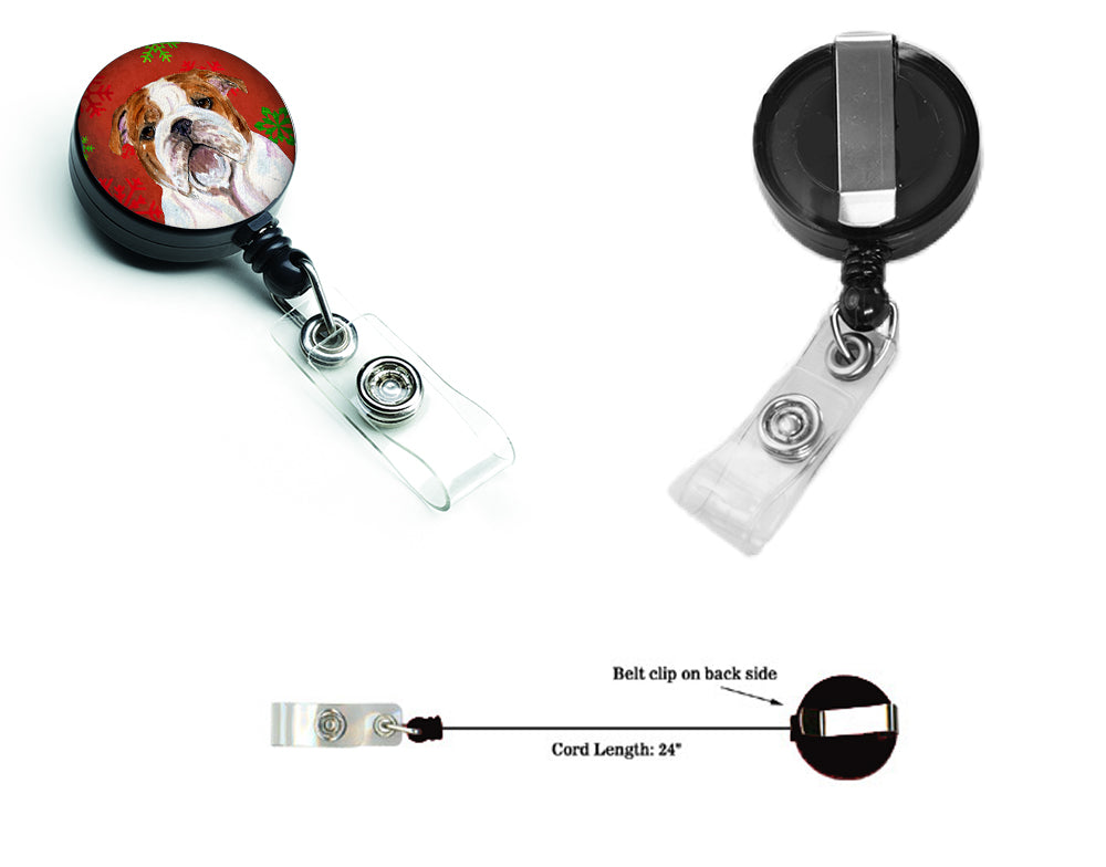 Bulldog English Red and Green Snowflakes Holiday Christmas Retractable Badge Reel SS4691BR  the-store.com.
