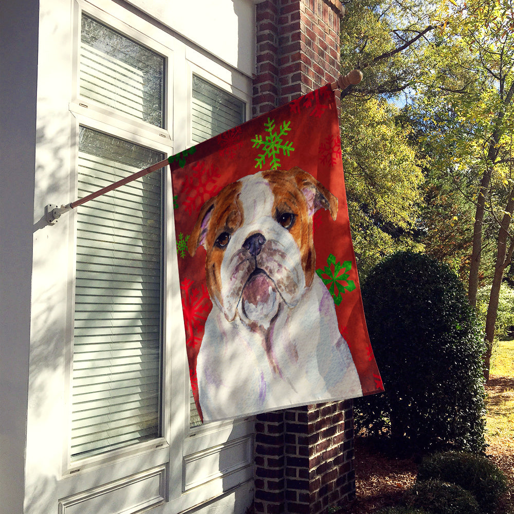 Bulldog English Red Green Snowflakes Holiday Christmas Flag Canvas House Size  the-store.com.