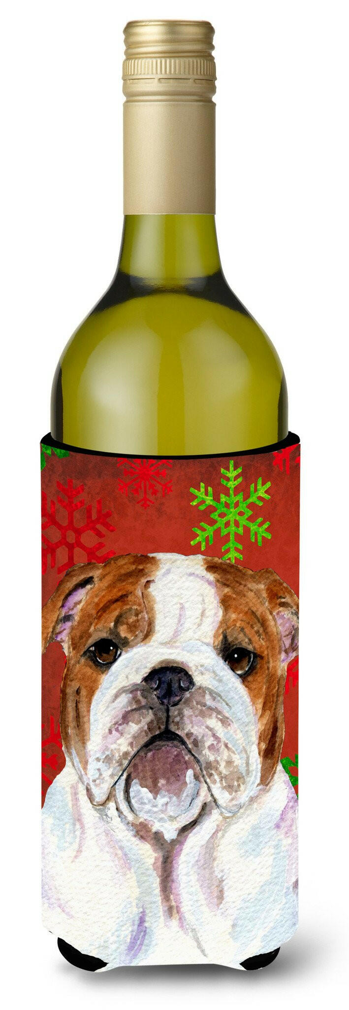 Bulldog English Snowflakes Holiday Christmas Wine Bottle Beverage Insulator Beverage Insulator Hugger by Caroline's Treasures