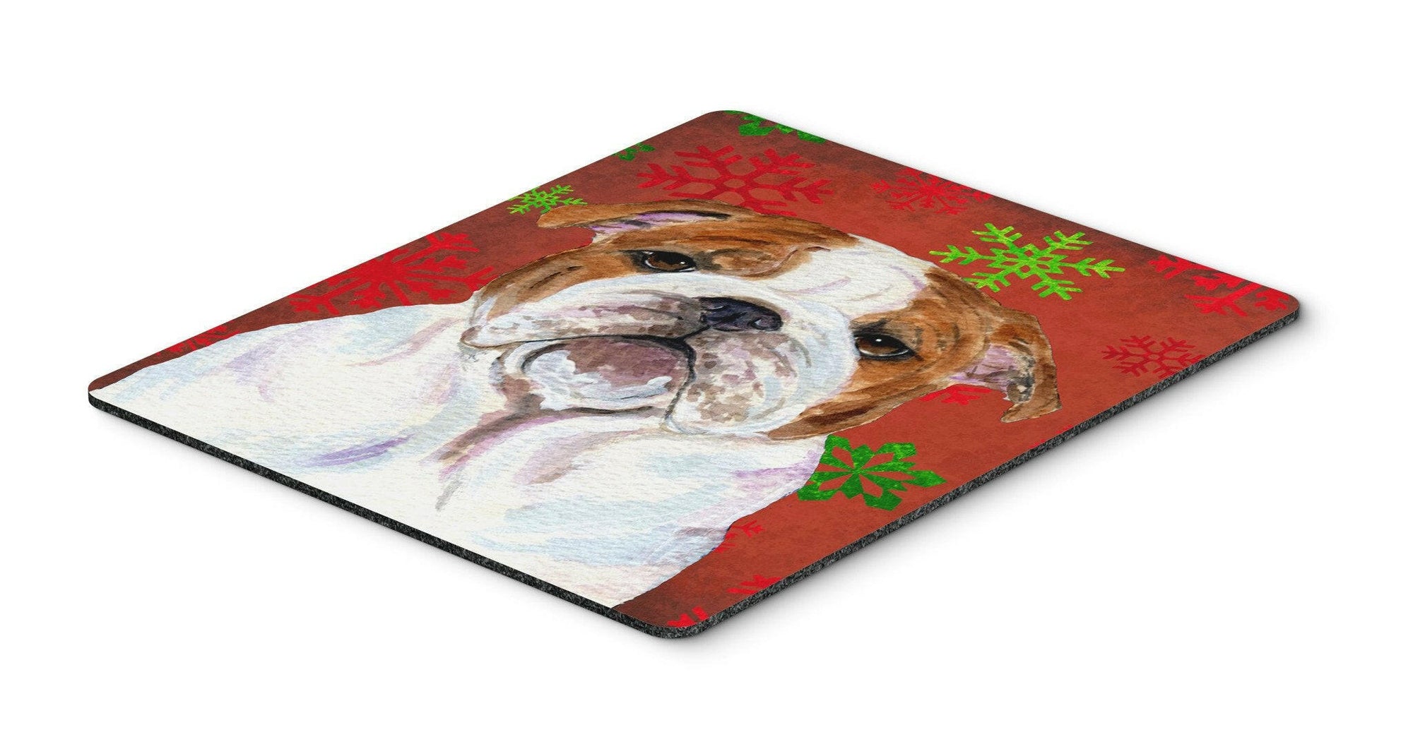 Bulldog English Red and Green Snowflakes Christmas Mouse Pad, Hot Pad or Trivet by Caroline's Treasures