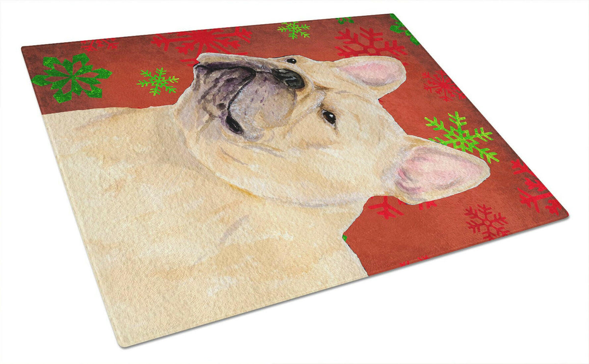 French Bulldog Red and Green Snowflakes Christmas Glass Cutting Board Large by Caroline&#39;s Treasures