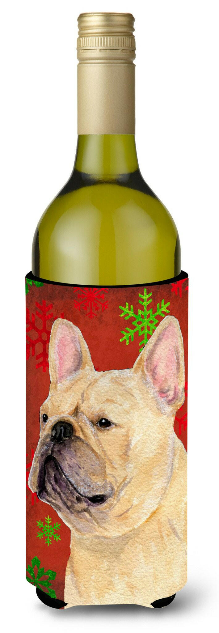 French Bulldog Snowflakes Holiday Christmas Wine Bottle Beverage Insulator Beverage Insulator Hugger by Caroline&#39;s Treasures