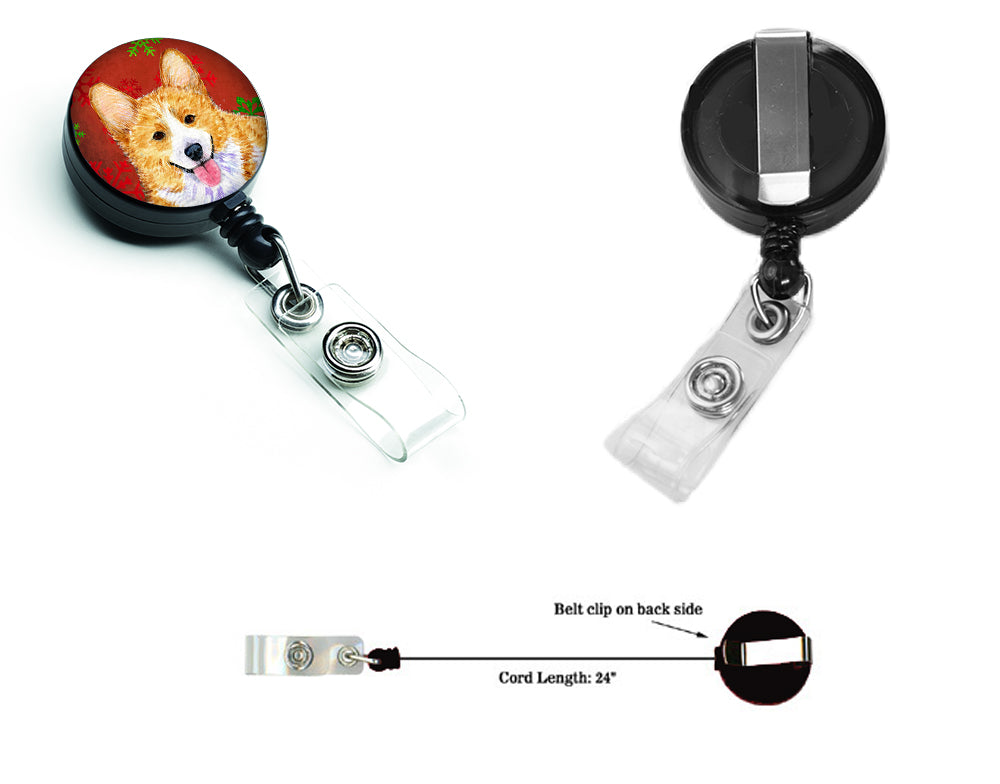Corgi Red and Green Snowflakes Holiday Christmas Retractable Badge Reel SS4693BR  the-store.com.