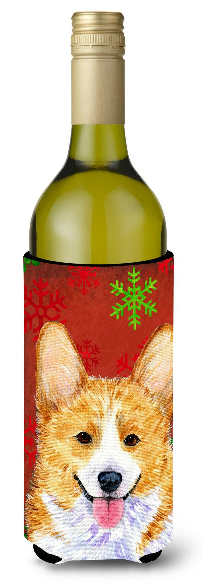 Corgi Snowflakes Holiday Christmas Wine Bottle Beverage Insulator Beverage Insulator Hugger by Caroline&#39;s Treasures