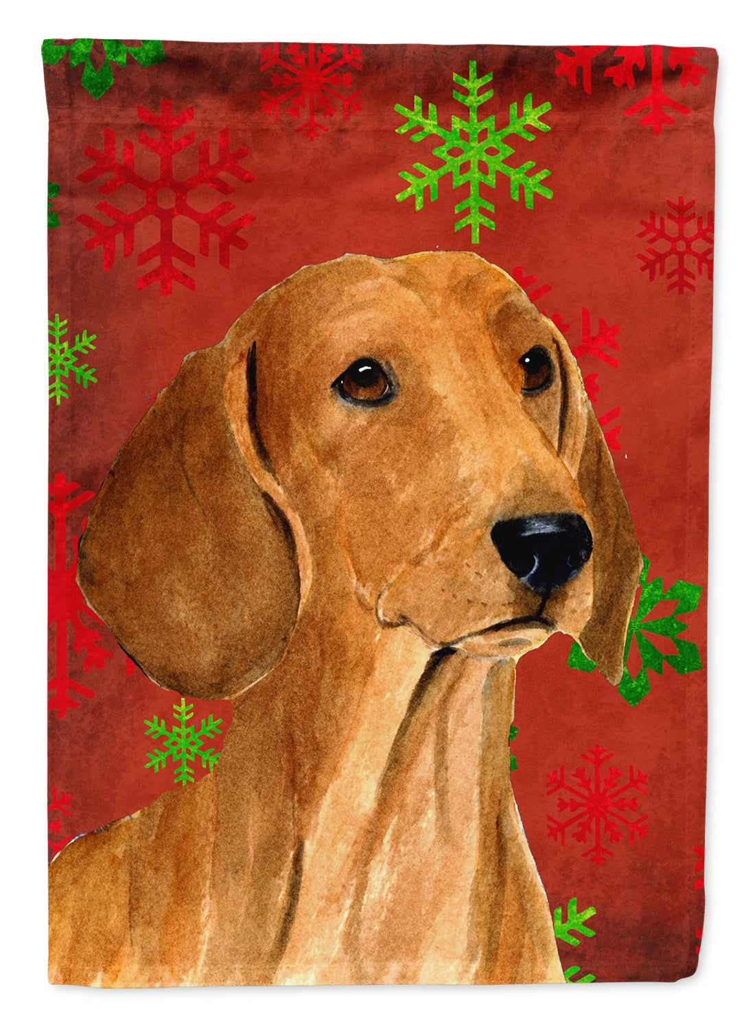 Dachshund Red Green Snowflake Holiday Christmas Flag Canvas House Size  the-store.com.