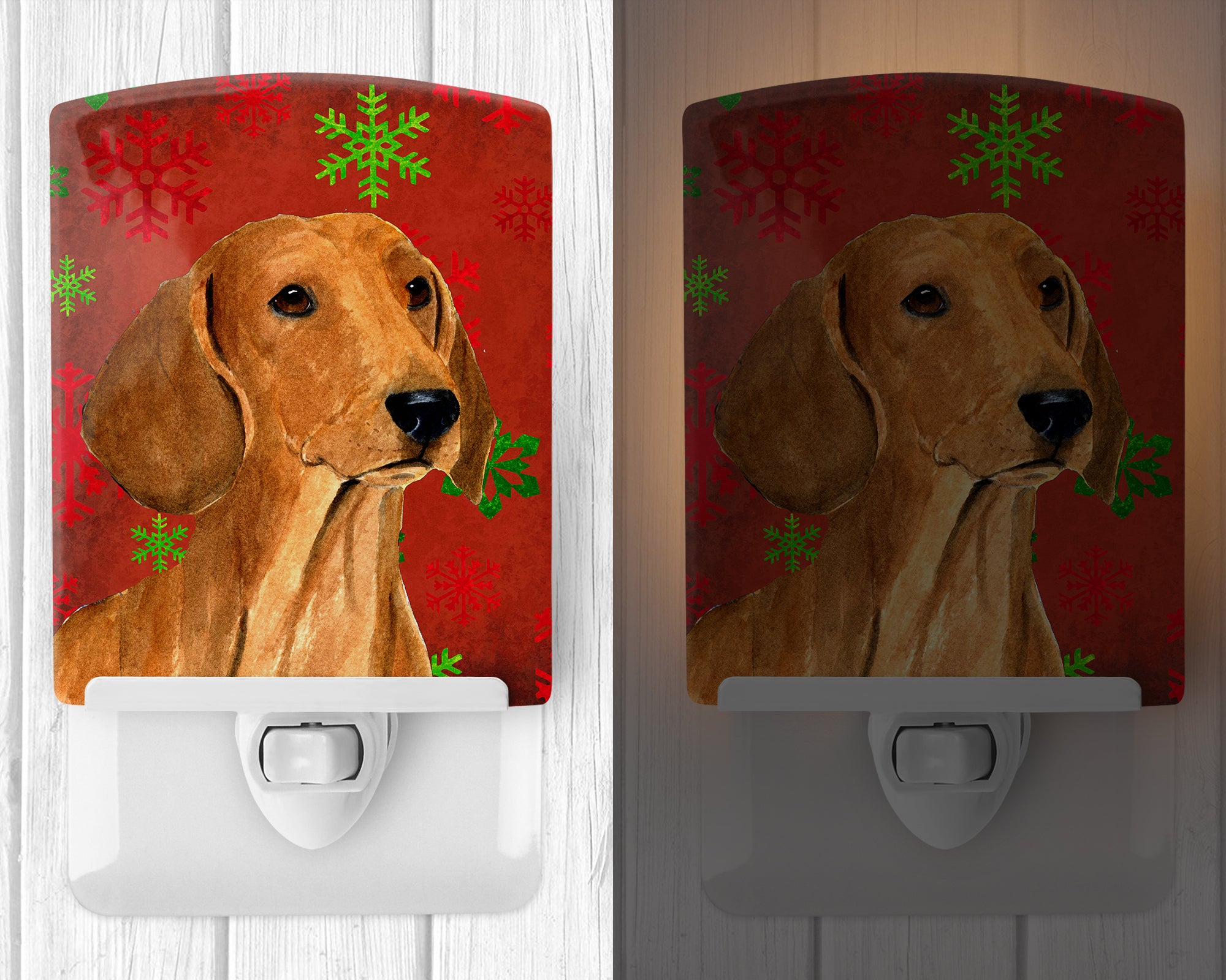 Dachshund Red and Green Snowflakes Holiday Christmas Ceramic Night Light SS4694CNL - the-store.com