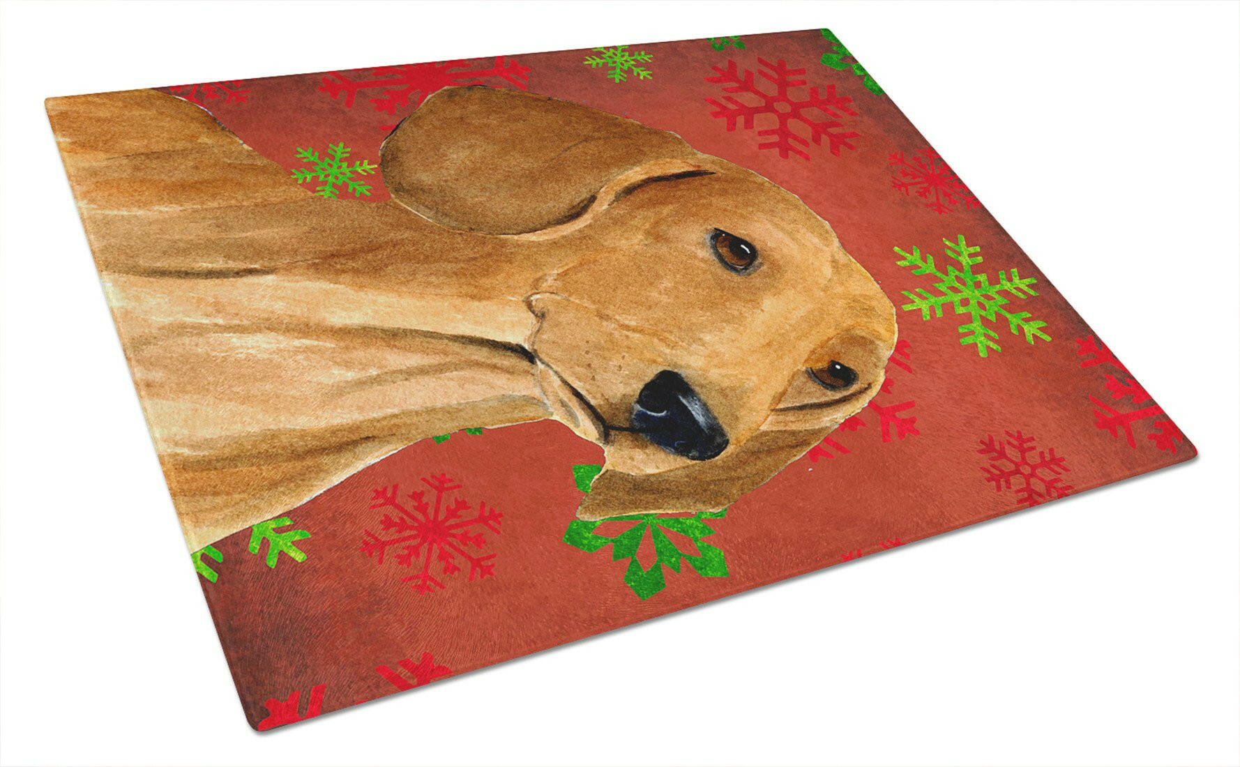 Dachshund Red and Green Snowflakes Holiday Christmas Glass Cutting Board Large by Caroline's Treasures