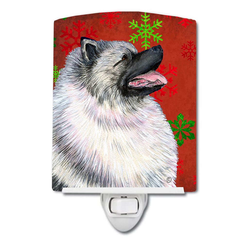 Keeshond Red and Green Snowflakes Holiday Christmas Ceramic Night Light SS4695CNL - the-store.com