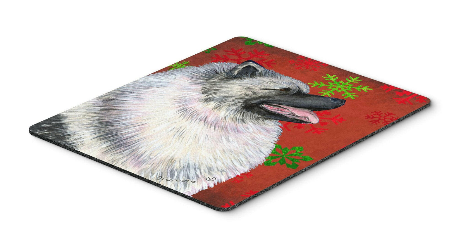 Keeshond Red and Green Snowflakes Christmas Mouse Pad, Hot Pad or Trivet by Caroline's Treasures