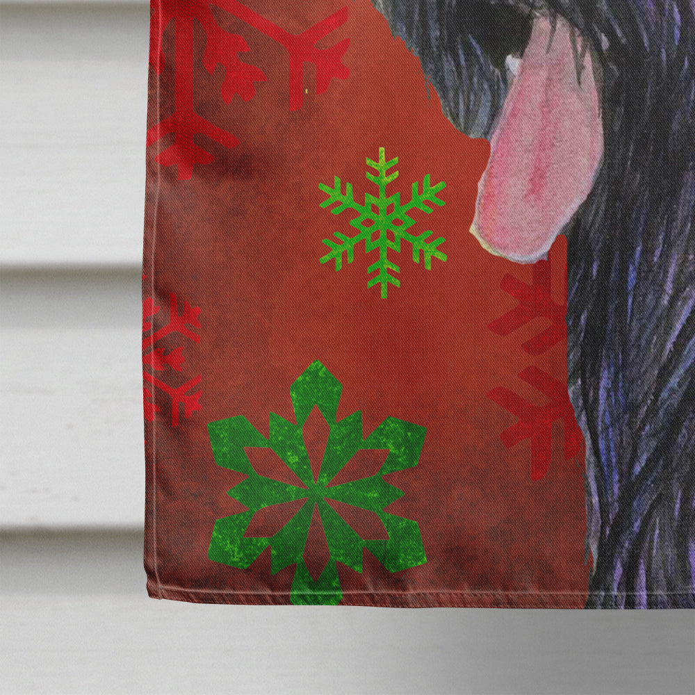 Briard Red and Green Snowflakes Holiday Christmas Flag Canvas House Size
