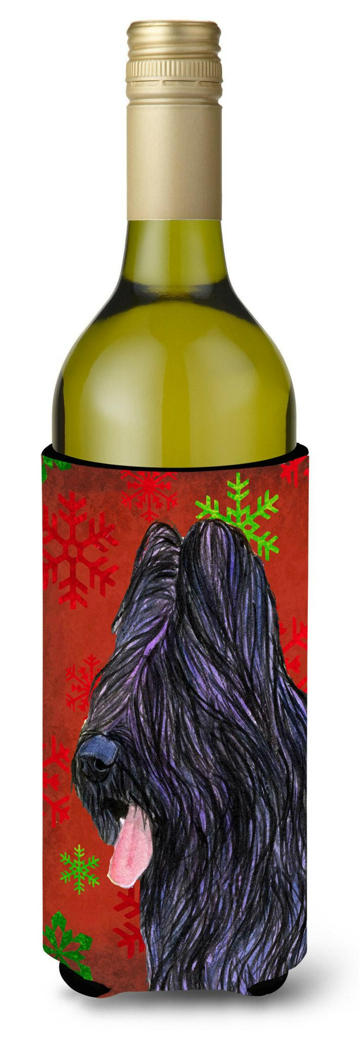 Briard Red and Green Snowflakes Holiday Christmas Wine Bottle Beverage Insulator Beverage Insulator Hugger by Caroline&#39;s Treasures
