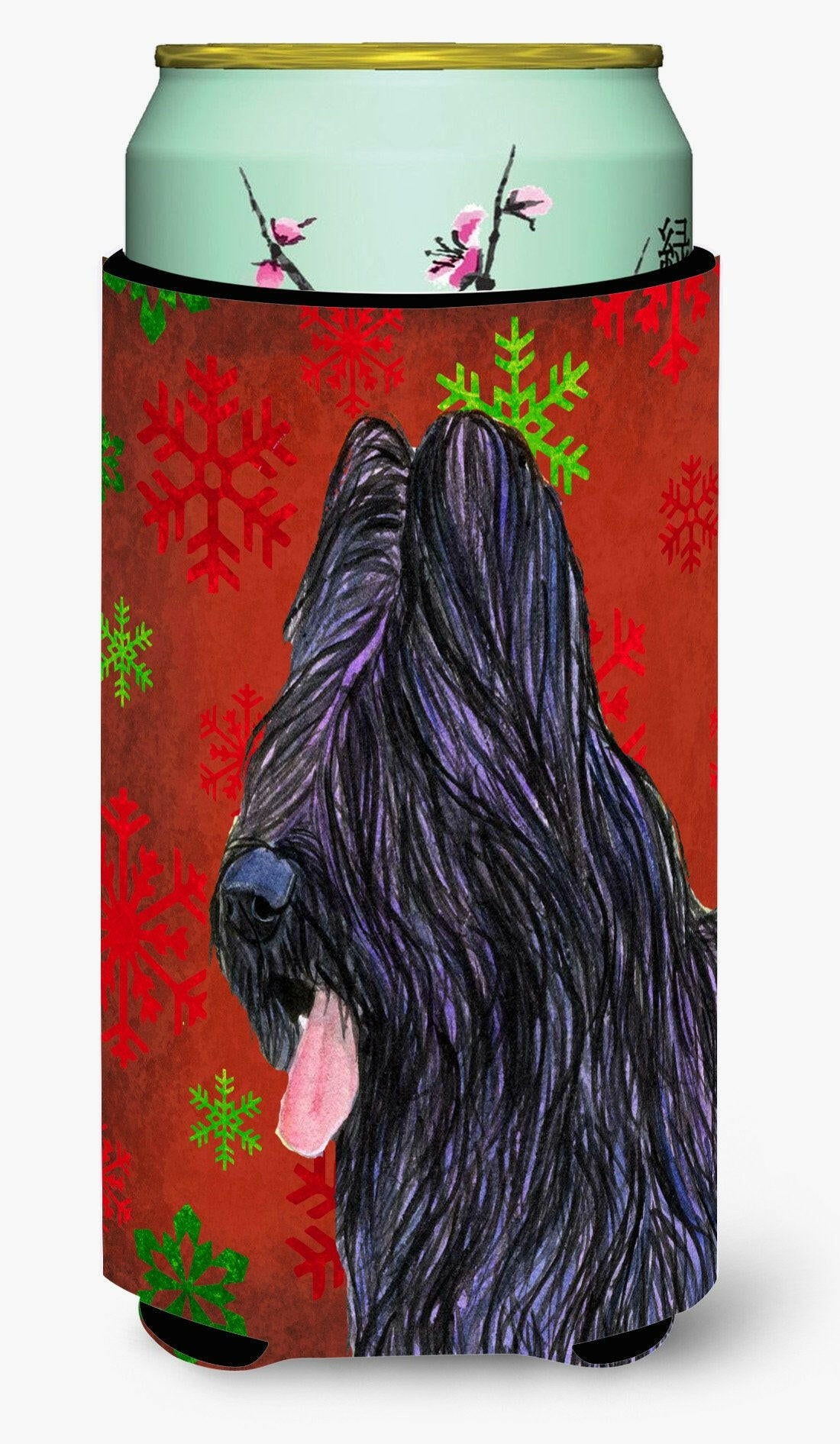 Briard Red and Green Snowflakes Holiday Christmas  Tall Boy Beverage Insulator Beverage Insulator Hugger by Caroline&#39;s Treasures