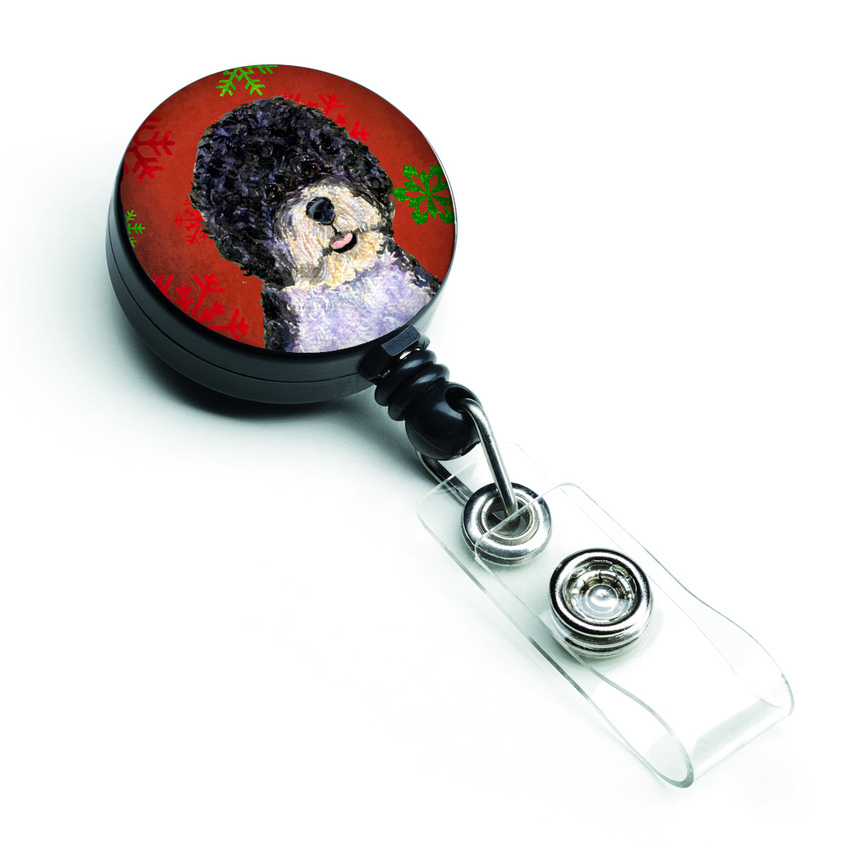 Portuguese Water Dog Red Green Snowflake Christmas Retractable Badge Reel SS4697BR
