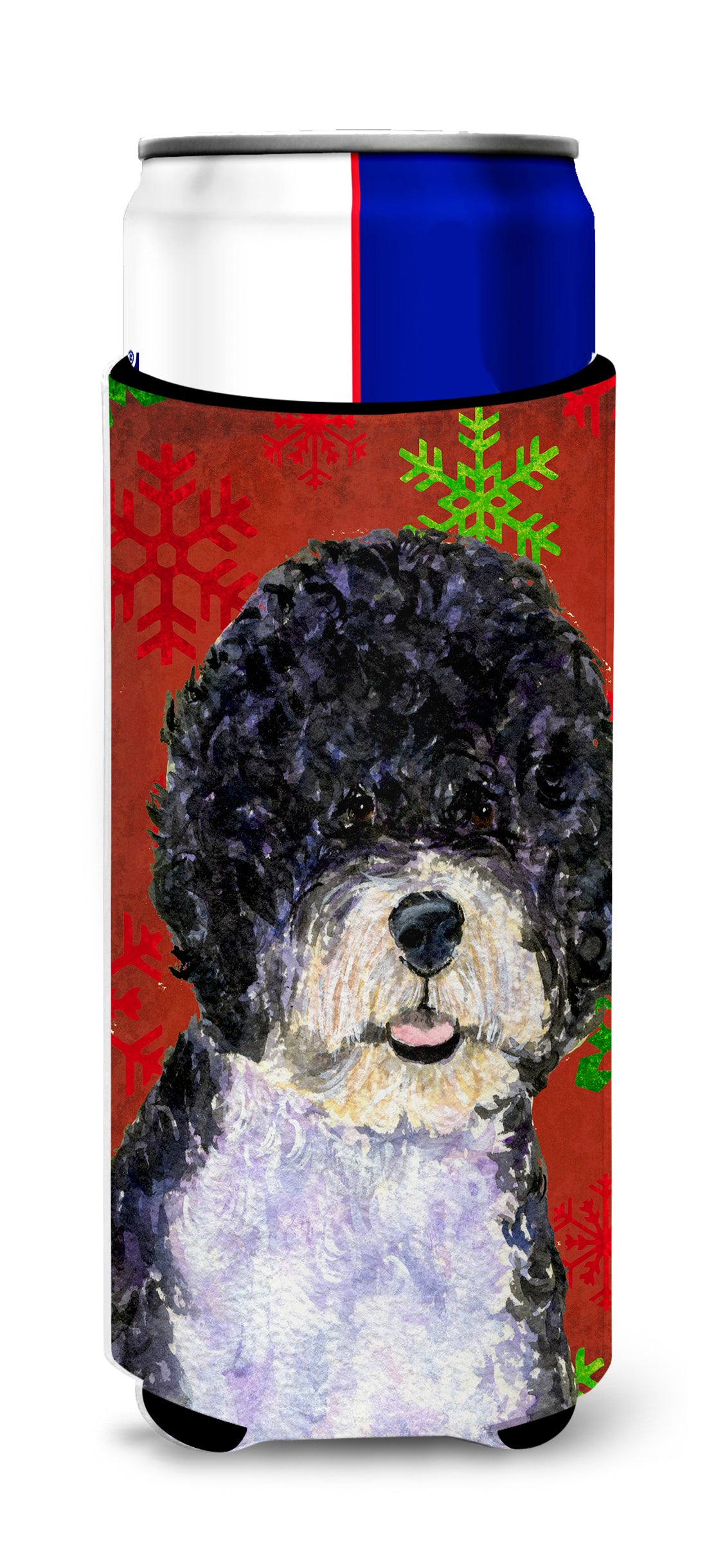 Portuguese Water Dog Red Green Snowflake Christmas Ultra Beverage Insulators for slim cans SS4697MUK.