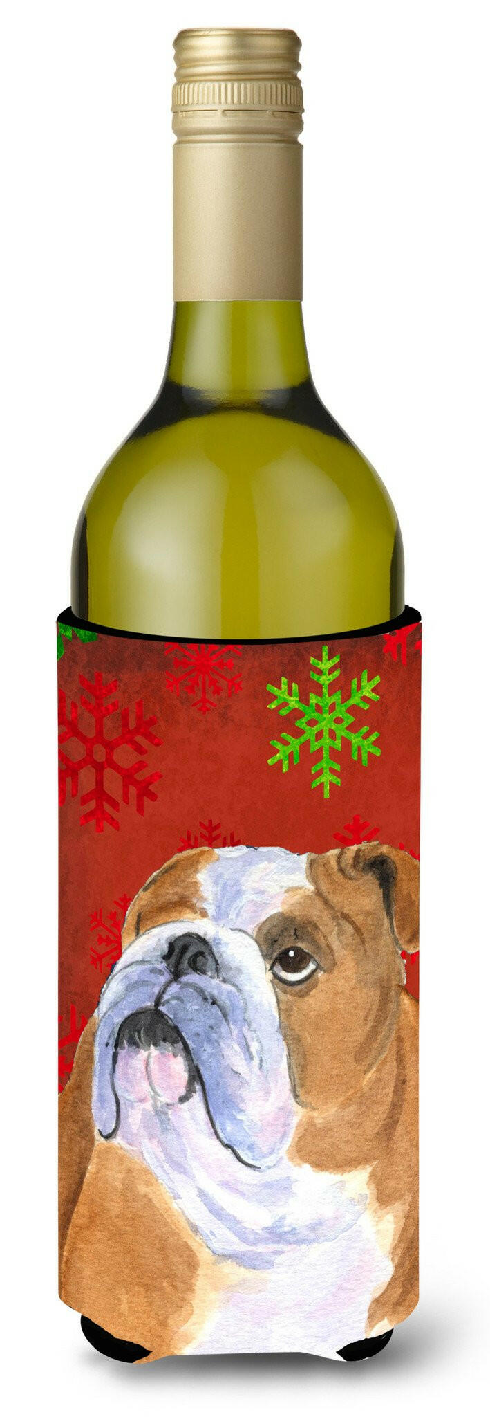 Bulldog English Snowflakes Holiday Christmas Wine Bottle Beverage Insulator Beverage Insulator Hugger by Caroline's Treasures