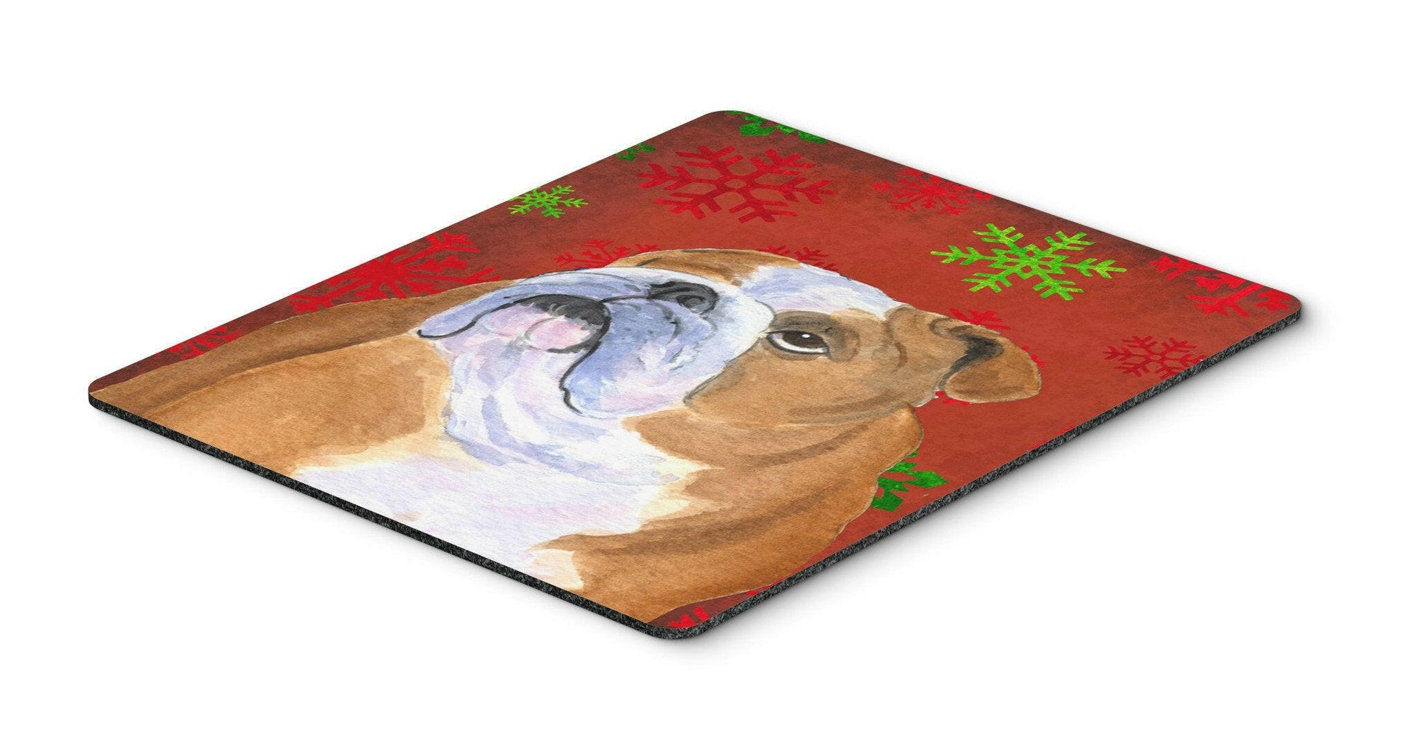 Bulldog English Red and Green Snowflakes Christmas Mouse Pad, Hot Pad or Trivet by Caroline's Treasures