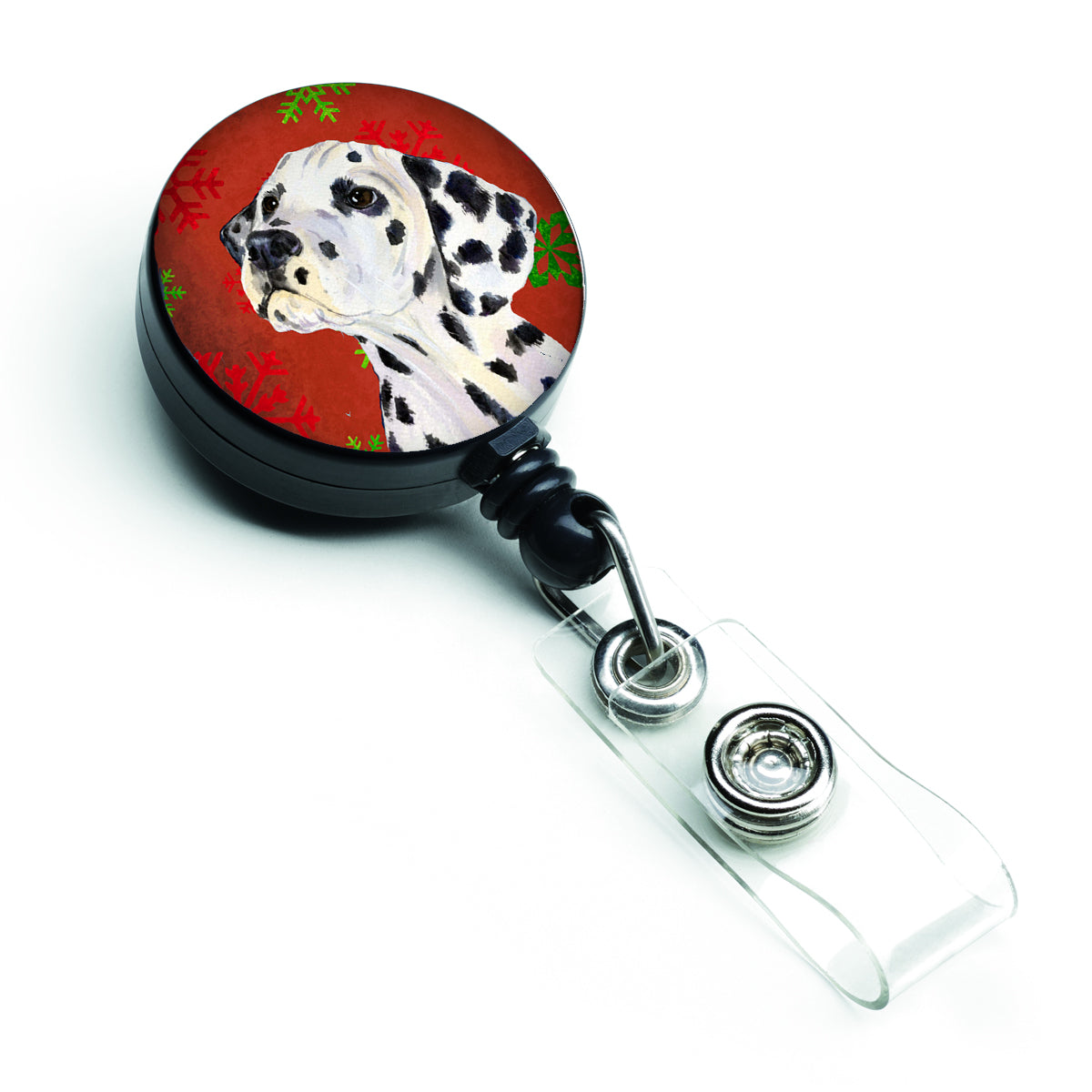 Dalmatian Red and Green Snowflakes Holiday Christmas Retractable Badge Reel SS4699BR  the-store.com.