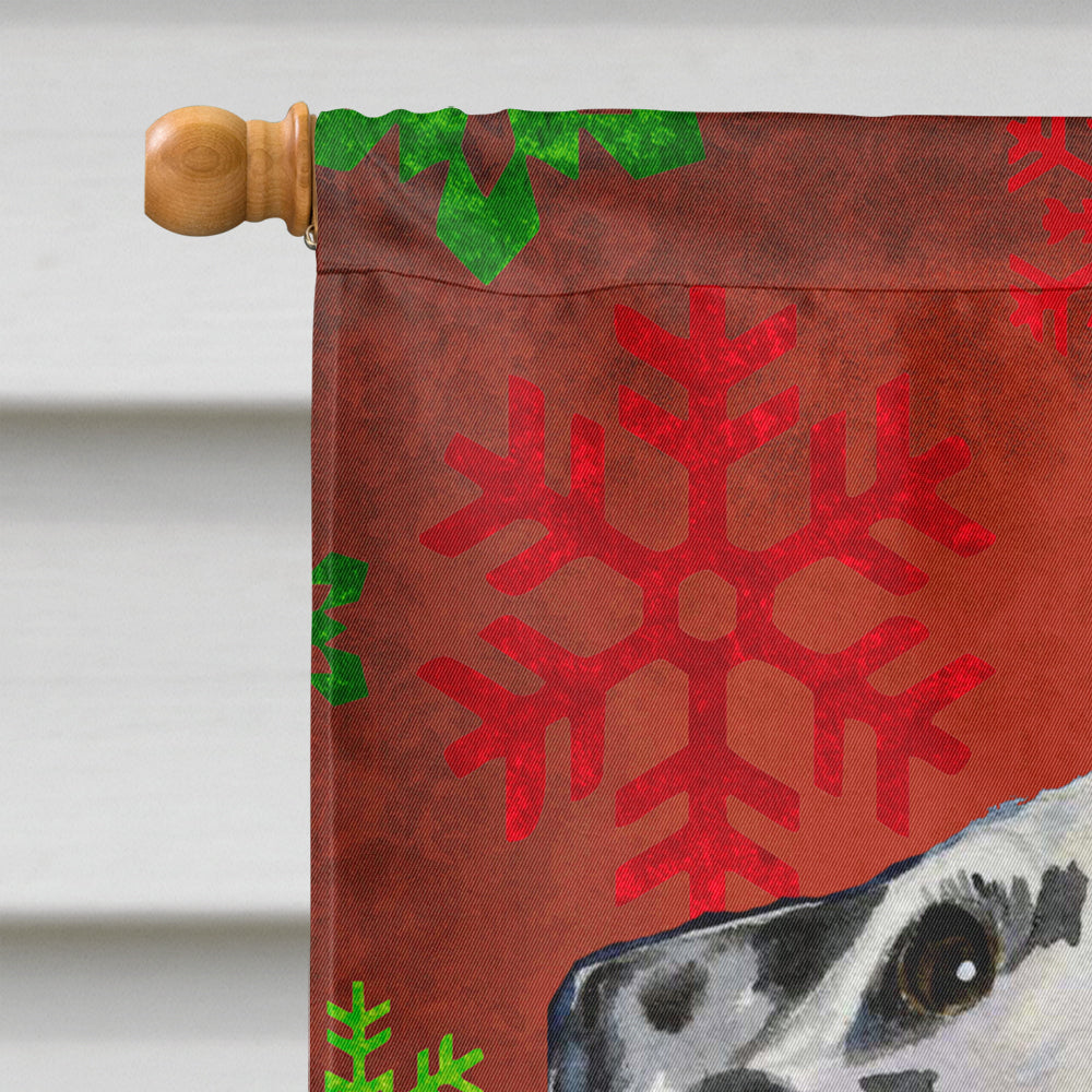 Dalmatian Red and Green Snowflakes Holiday Christmas Flag Canvas House Size