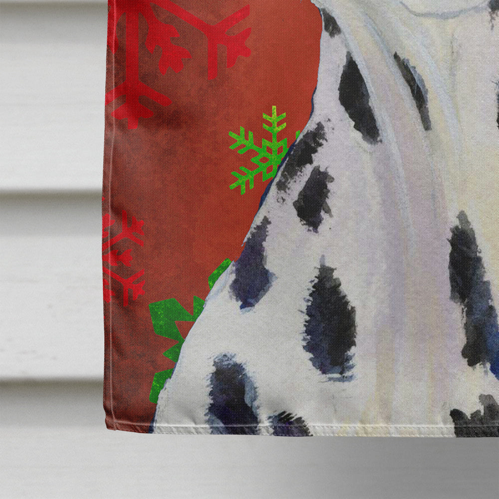 Dalmatian Red and Green Snowflakes Holiday Christmas Flag Canvas House Size