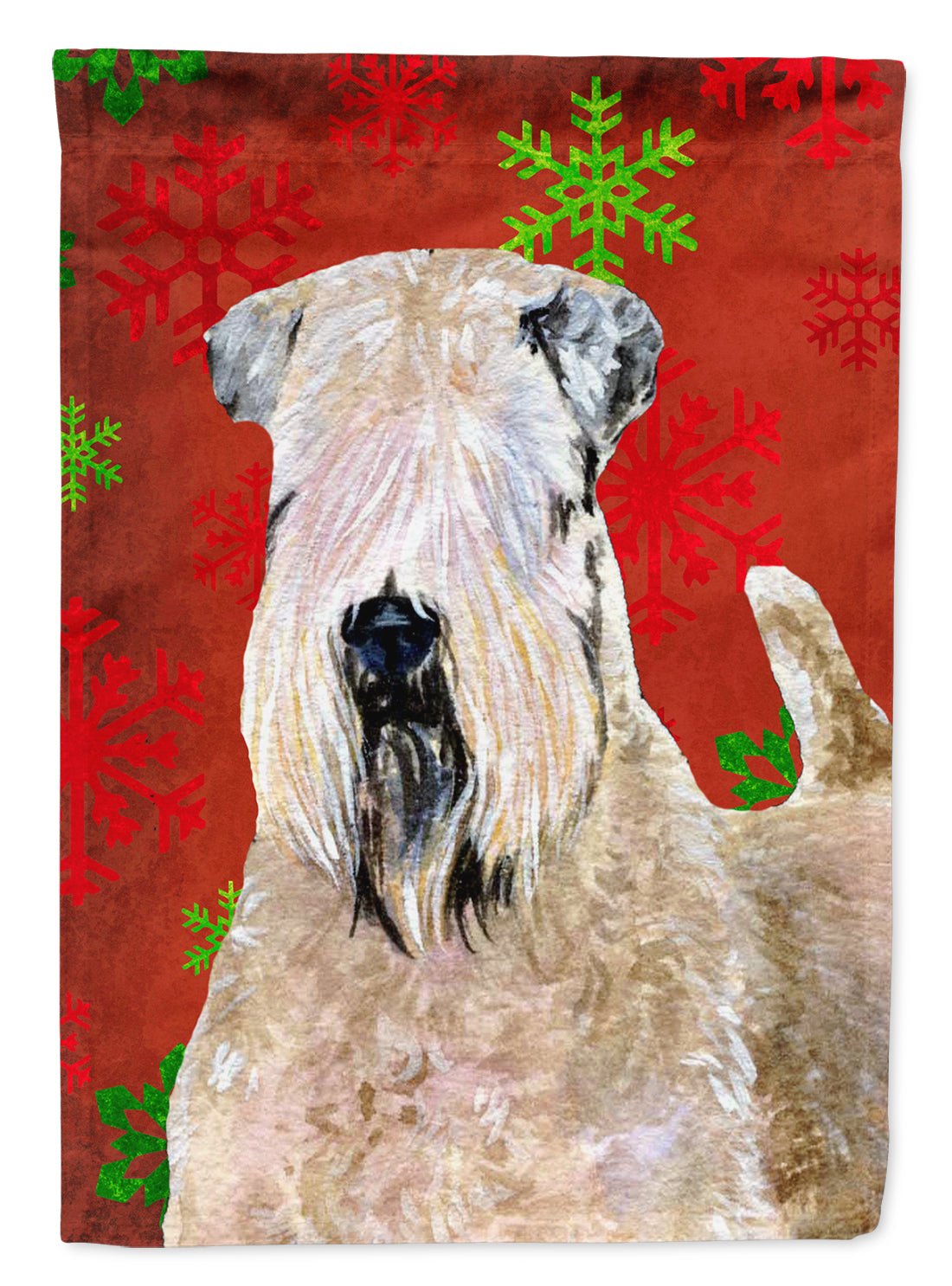 Wheaten Terrier Soft Coated Red Snowflakes Holiday Christmas Flag  House Size