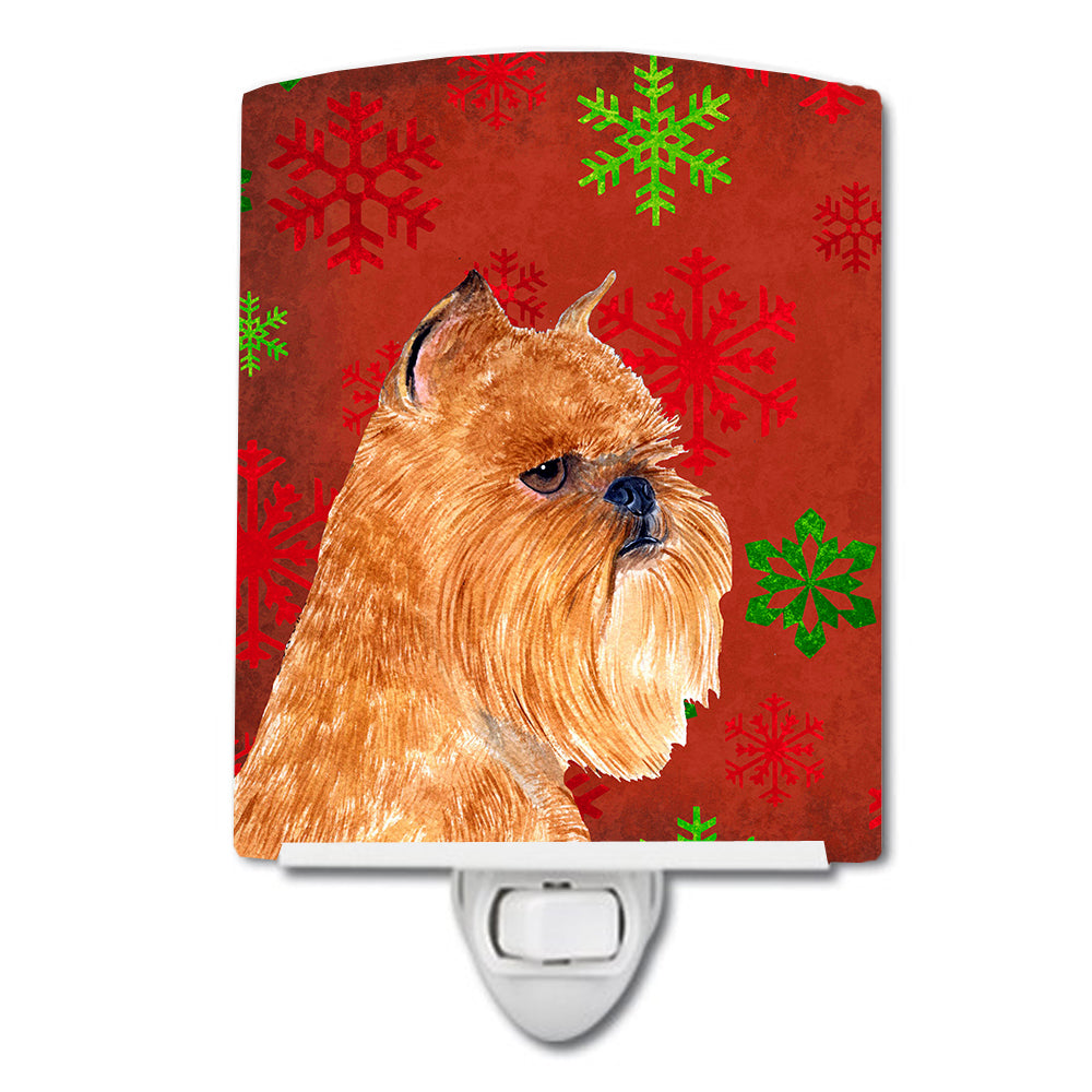 Brussels Griffon Red and Green Snowflakes Holiday Christmas Ceramic Night Light SS4701CNL - the-store.com