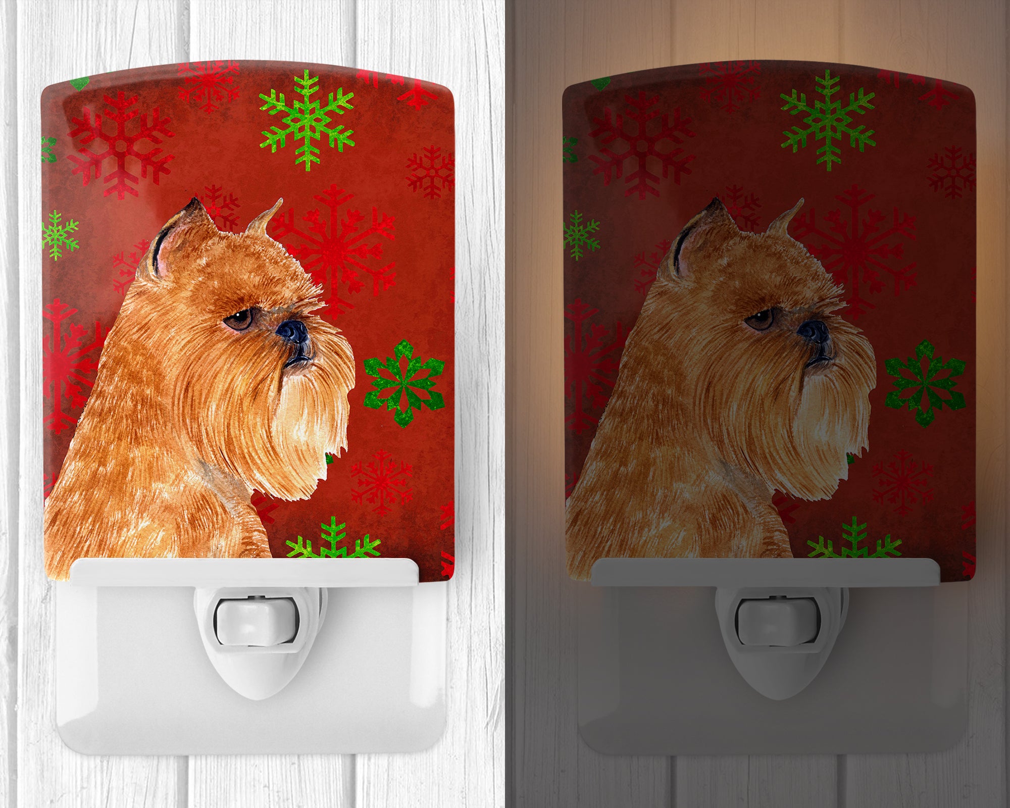 Brussels Griffon Red and Green Snowflakes Holiday Christmas Ceramic Night Light SS4701CNL - the-store.com