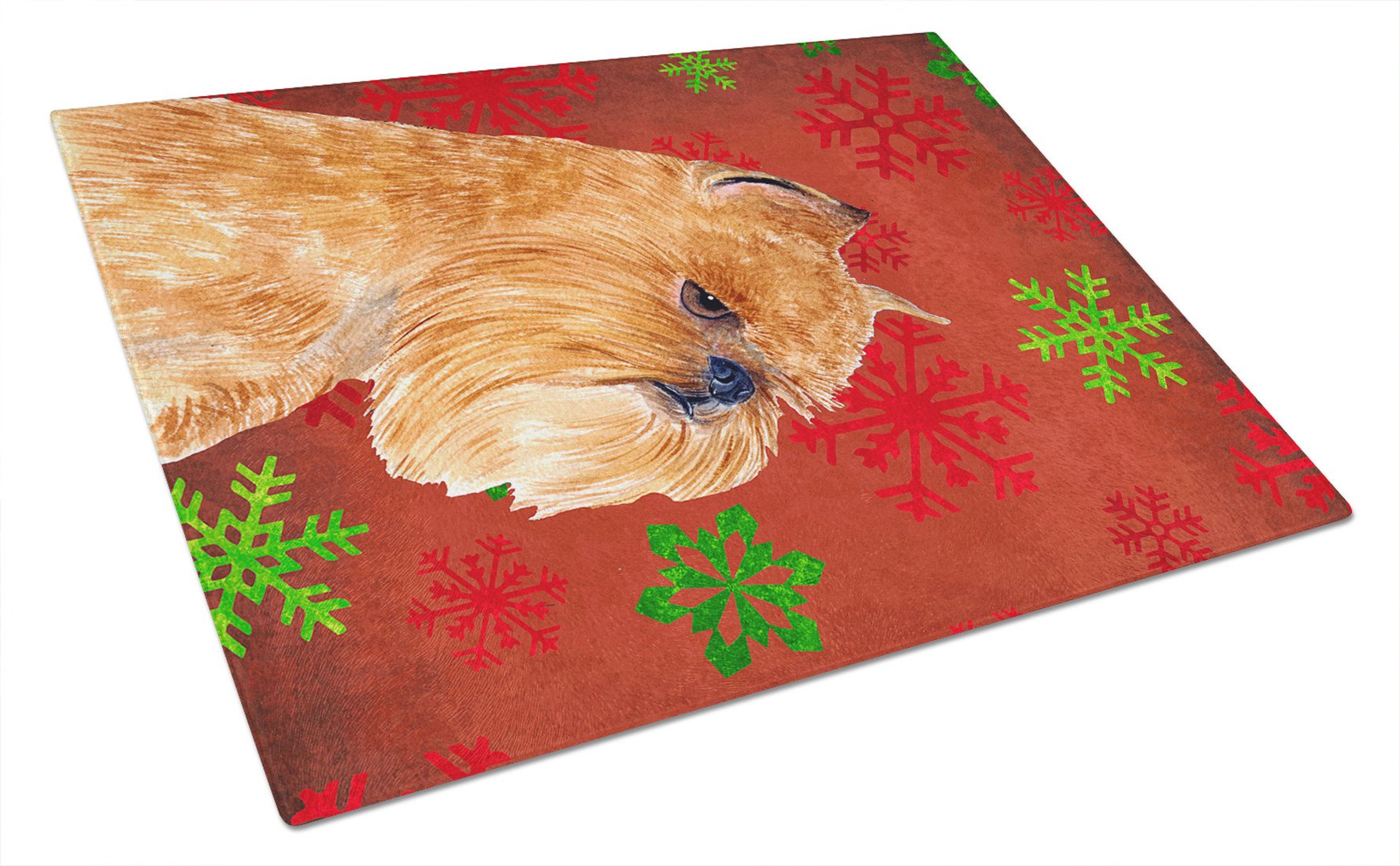 Brussels Griffon Red Snowflakes Christmas Glass Cutting Board Large by Caroline's Treasures