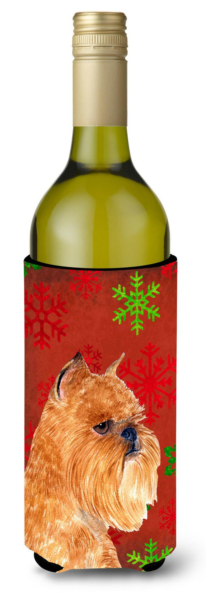Brussels Griffon Red and Green Snowflakes Holiday Christmas Wine Bottle Beverage Insulator by Caroline&#39;s Treasures