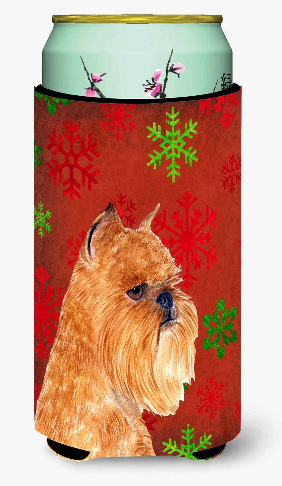 Brussels Griffon Red and Green Snowflakes Holiday Christmas  Tall Boy Beverage Insulator by Caroline&#39;s Treasures