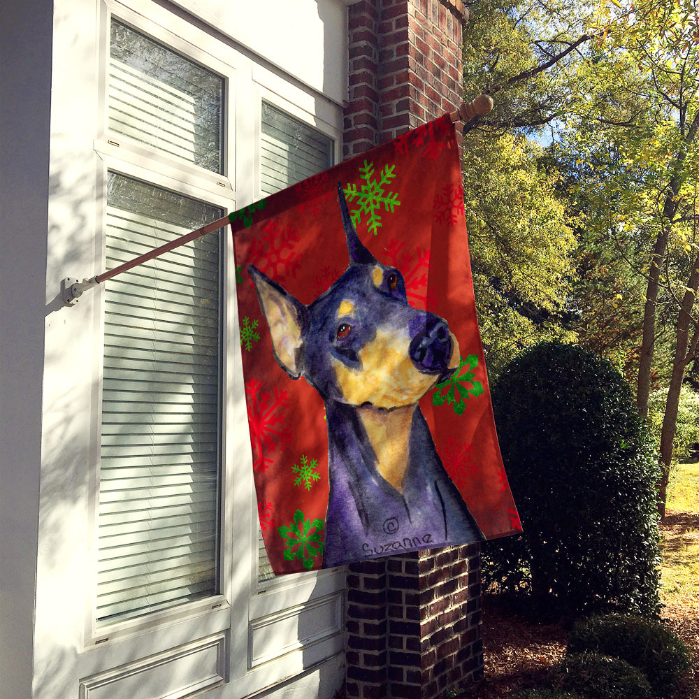 Caroline's Treasures Doberman Red and Green Snowflakes Holiday Christmas Flag Canvas House Size