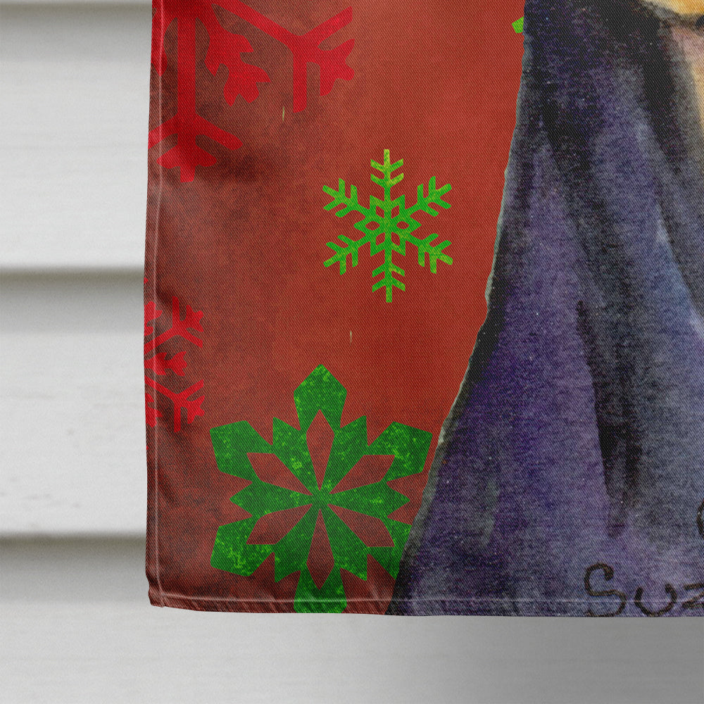 Doberman Red and Green Snowflakes Holiday Christmas Flag Canvas House Size
