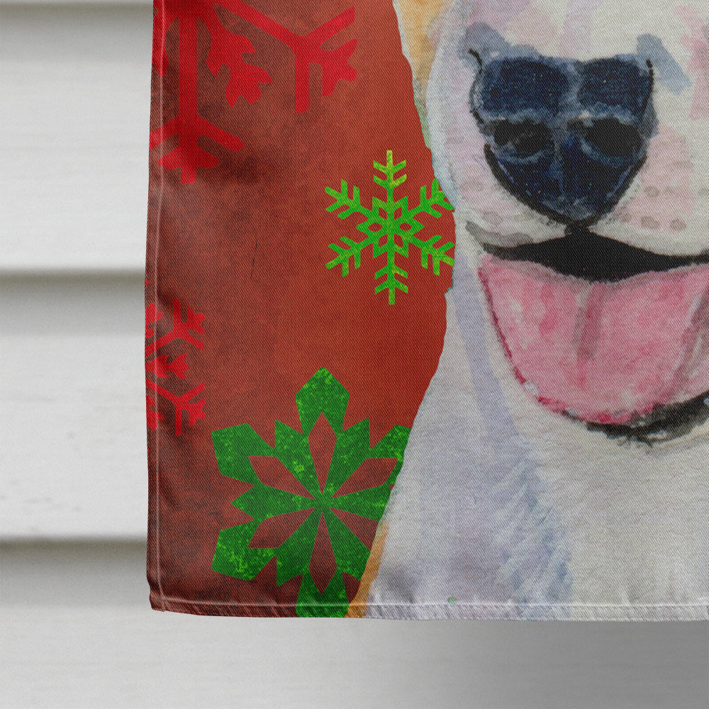 Bull Terrier Red and Green Snowflakes Holiday Christmas Flag Canvas House Size