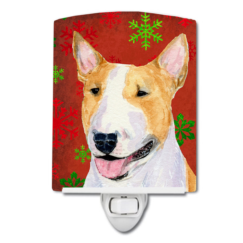 Bull Terrier Red and Green Snowflakes Holiday Christmas Ceramic Night Light SS4703CNL - the-store.com