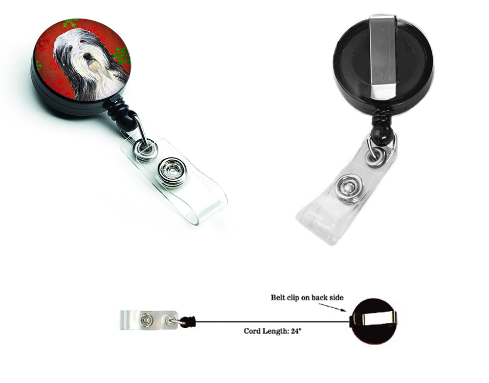 Bearded Collie Red and Green Snowflakes Holiday Christmas Retractable Badge Reel SS4704BR  the-store.com.