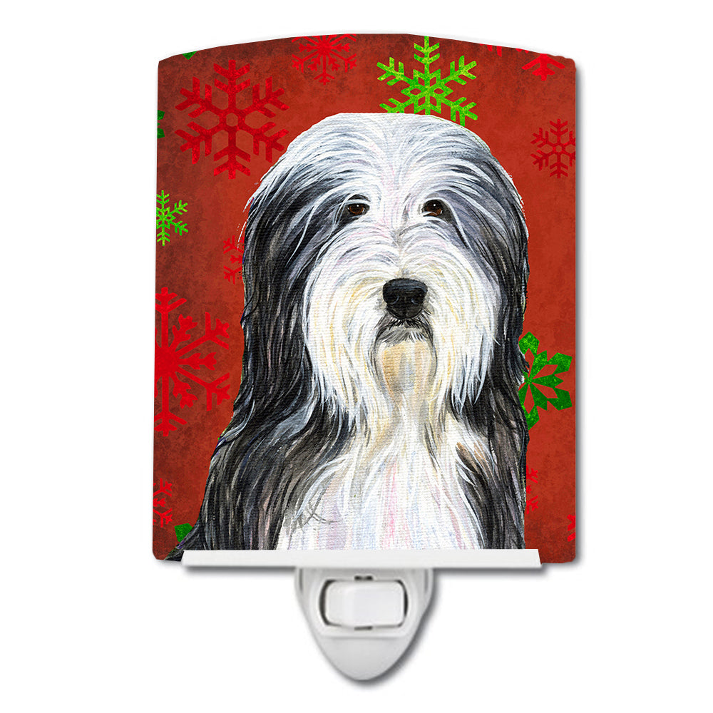 Bearded Collie Red and Green Snowflakes Holiday Christmas Ceramic Night Light SS4704CNL - the-store.com
