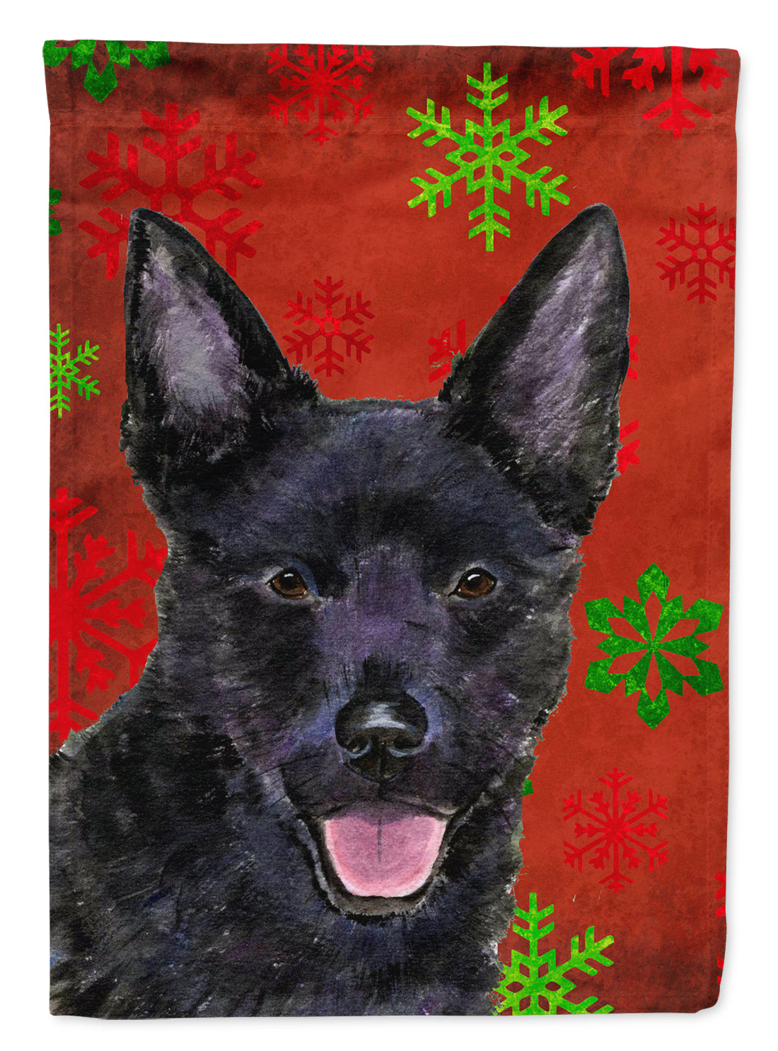 Australian Kelpie Red Green Snowflakes Holiday Christmas Flag Canvas House Size  the-store.com.