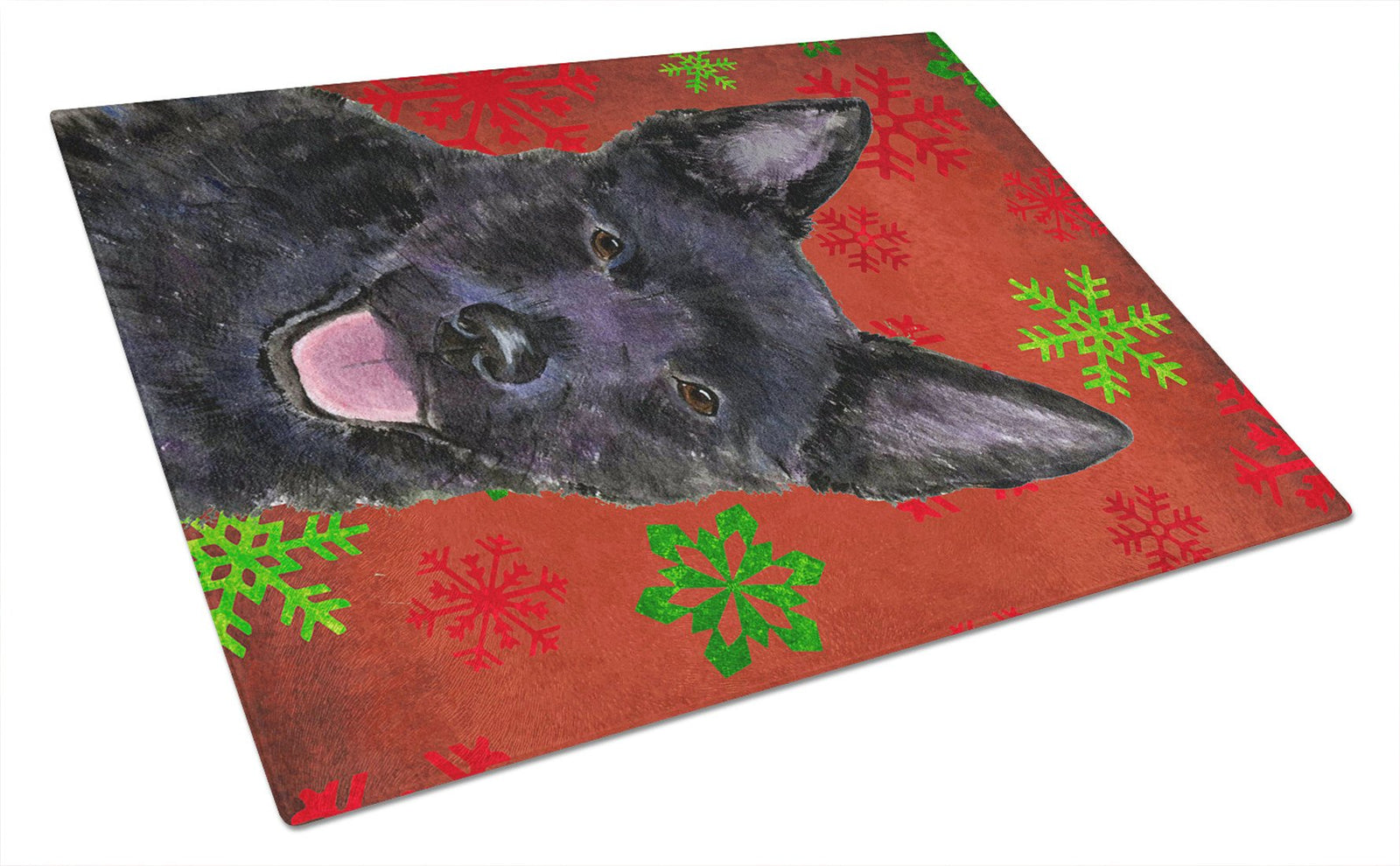 Australian Kelpie Red and Green Snowflakes Christmas Glass Cutting Board Large by Caroline's Treasures