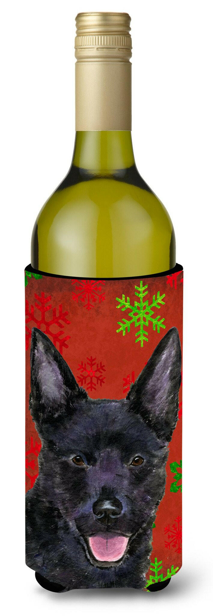 Australian Kelpie Red Green Snowflakes Christmas Wine Bottle Beverage Insulator Beverage Insulator Hugger by Caroline's Treasures