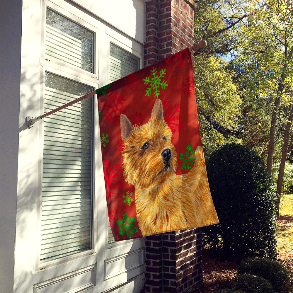 Norwich Terrier Red Green Snowflakes Holiday Christmas Flag Canvas House Size  the-store.com.