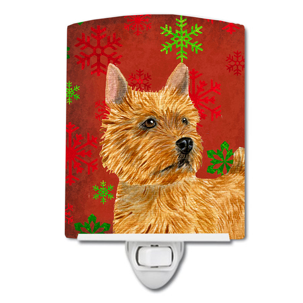Norwich Terrier Red and Green Snowflakes Holiday Christmas Ceramic Night Light SS4706CNL - the-store.com