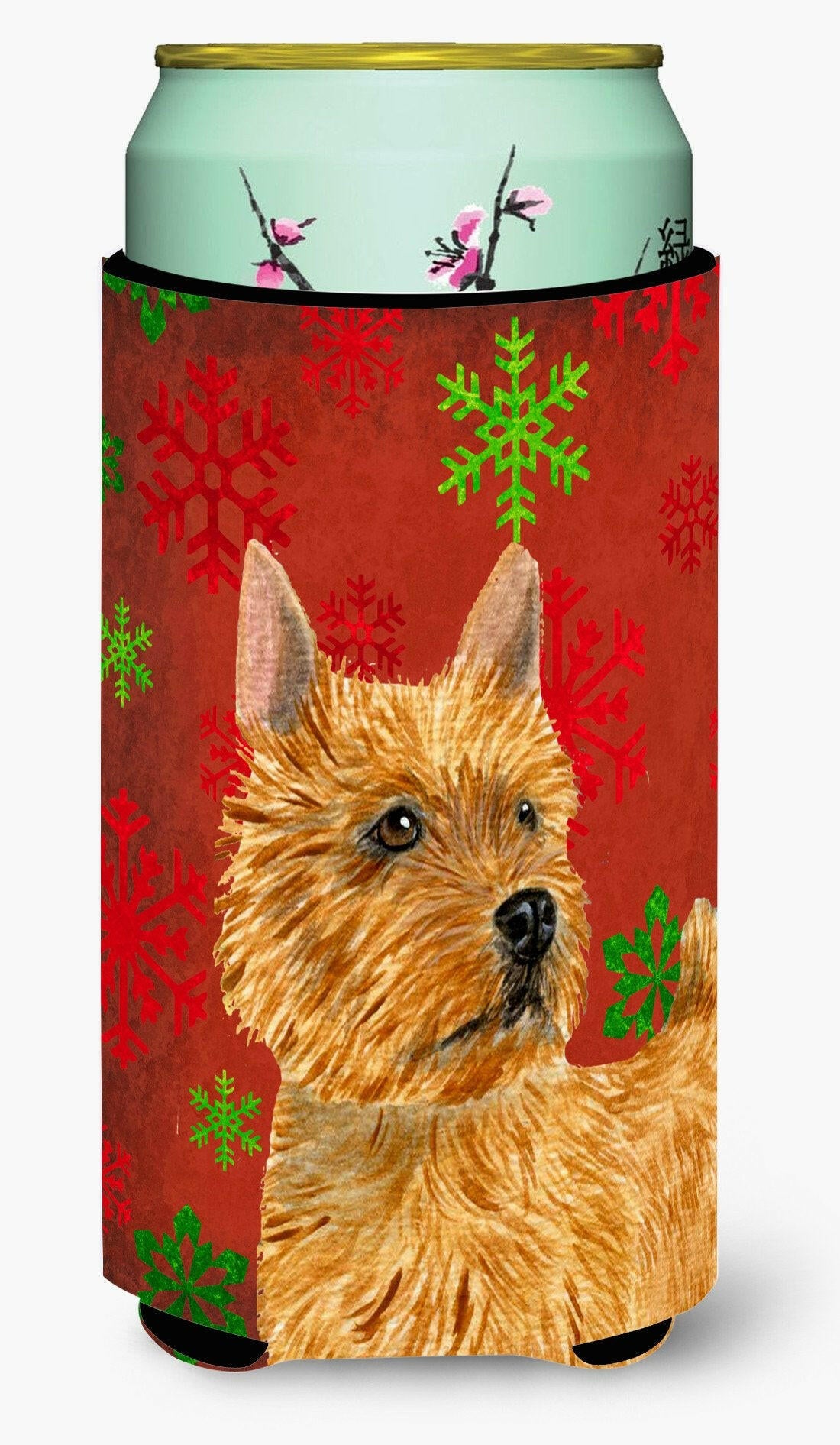 Norwich Terrier Red and Green Snowflakes Holiday Christmas  Tall Boy Beverage Insulator by Caroline's Treasures