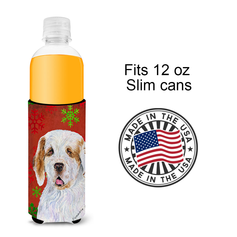 Clumber Spaniel Red and Green Snowflakes Holiday Christmas Ultra Beverage Insulators for slim cans SS4707MUK