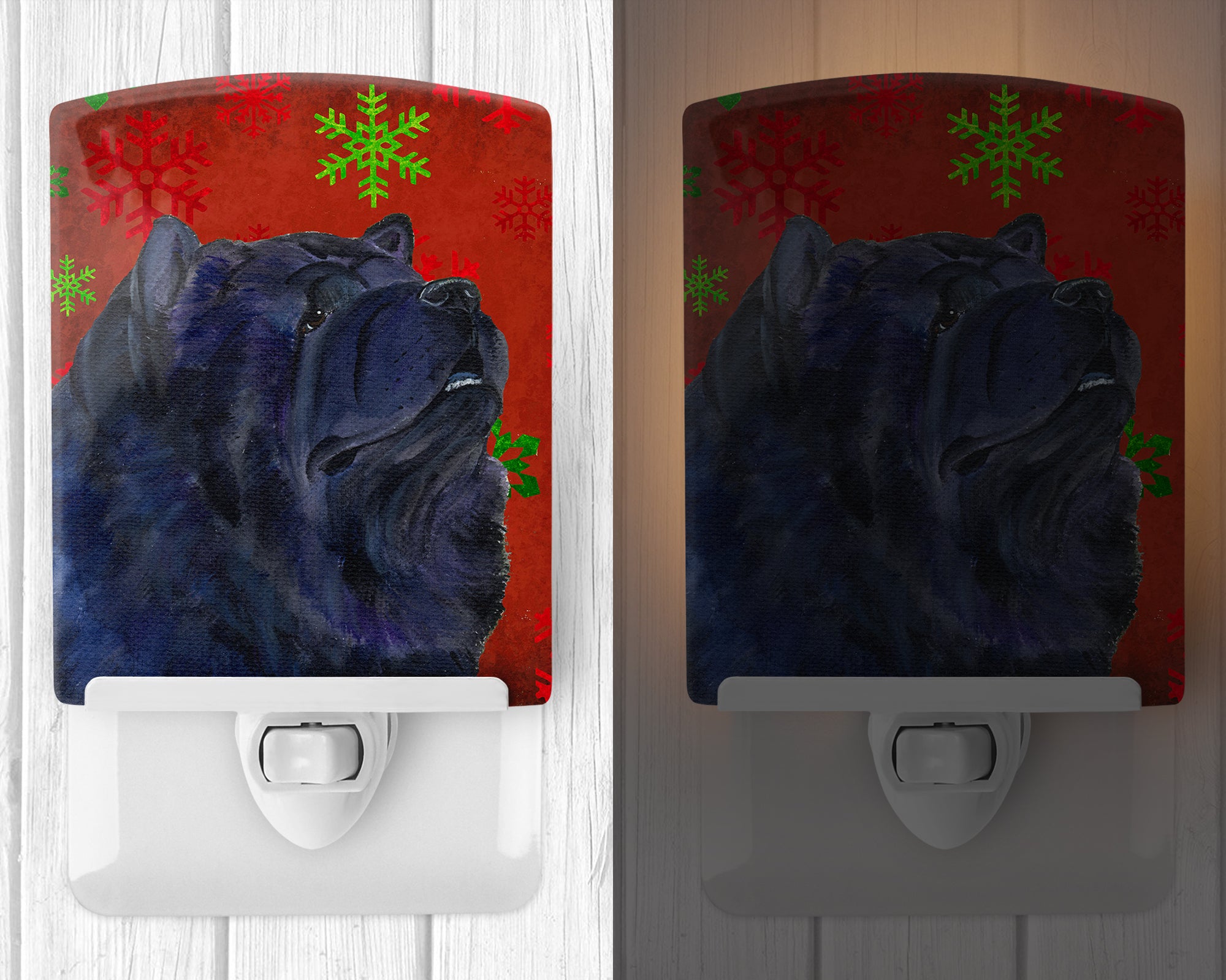 Chow Chow Red and Green Snowflakes Holiday Christmas Ceramic Night Light SS4708CNL - the-store.com