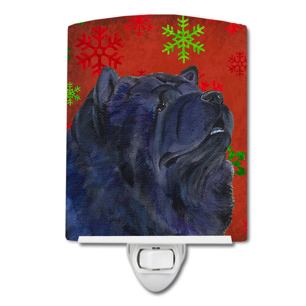 Chow Chow Red and Green Snowflakes Holiday Christmas Ceramic Night Light SS4708CNL - the-store.com
