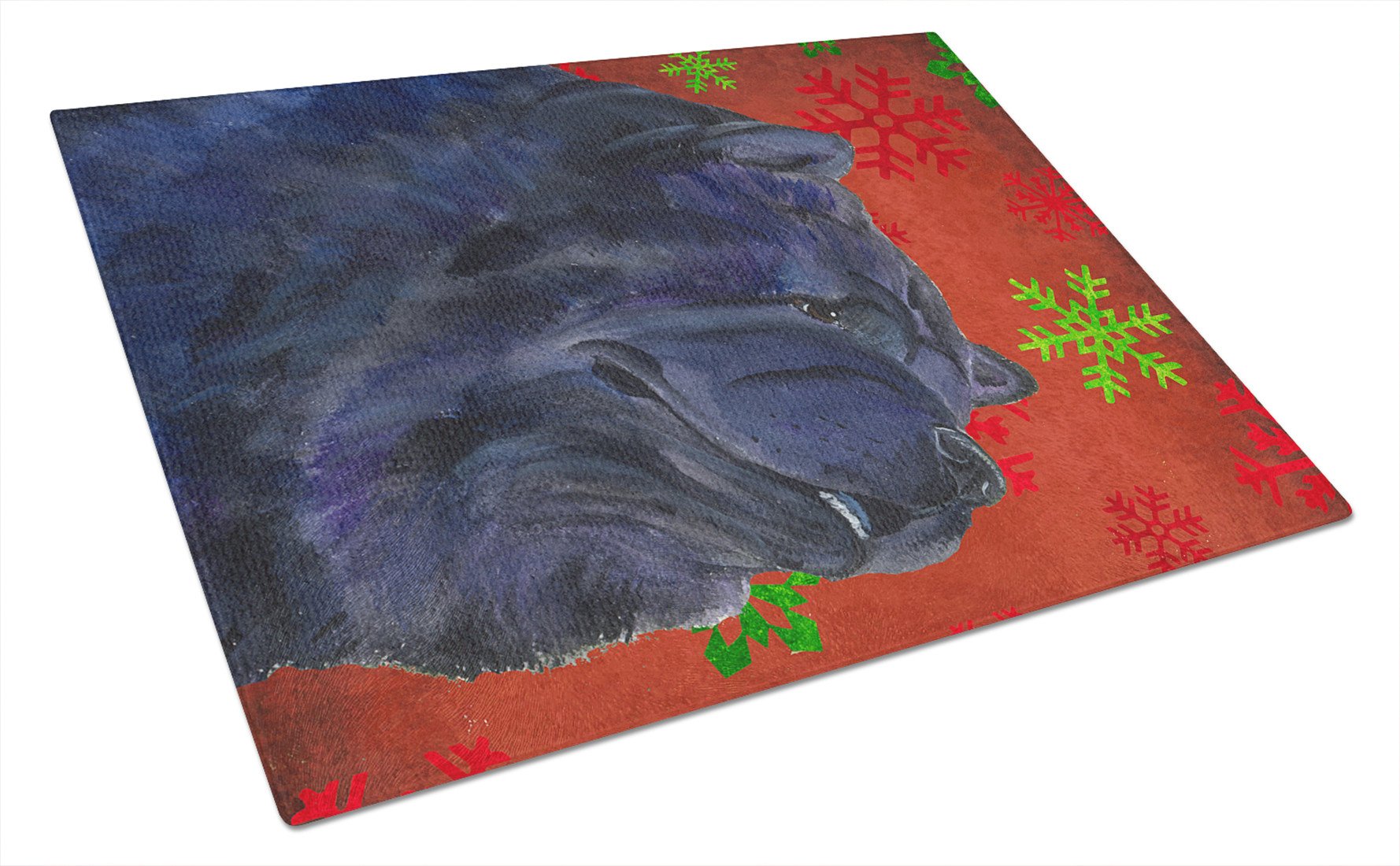 Chow Chow Red and Green Snowflakes Holiday Christmas Glass Cutting Board Large by Caroline's Treasures