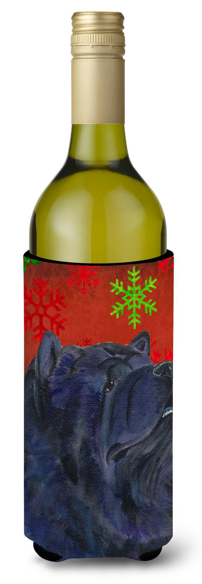 Chow Chow Red and Green Snowflakes Holiday Christmas Wine Bottle Beverage Insulator Beverage Insulator Hugger by Caroline's Treasures