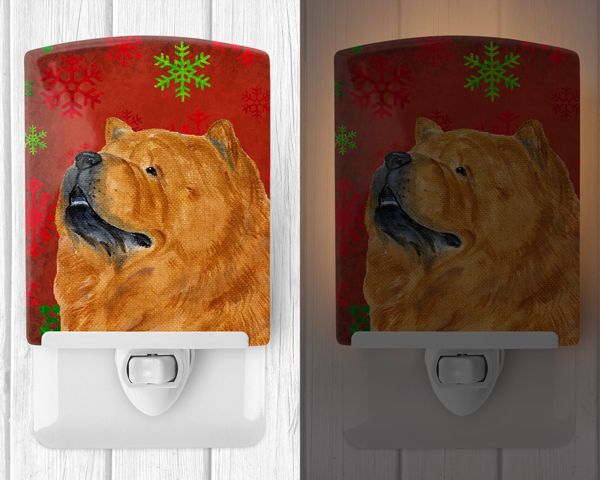 Chow Chow Red and Green Snowflakes Holiday Christmas Ceramic Night Light SS4709CNL - the-store.com