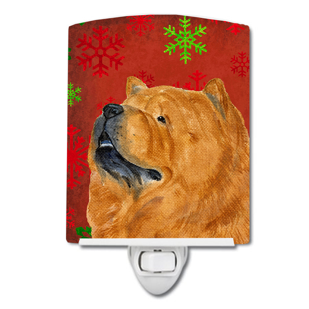 Chow Chow Red and Green Snowflakes Holiday Christmas Ceramic Night Light SS4709CNL - the-store.com